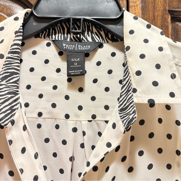 White House Black Market Polka Dot Blouse with Zebra Trim - Picture 2 of 3